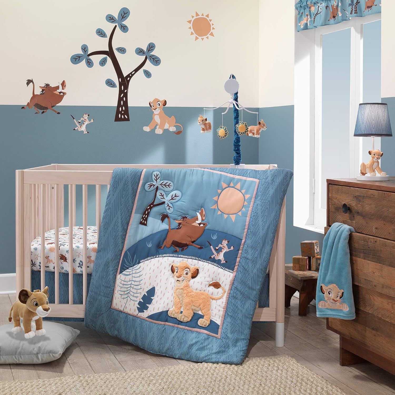 Roaring Dreams: Embrace the Jungle Magic with Lambs & Ivy Lion King Adventure 3-Piece Baby Crib Bedding Set in Blue