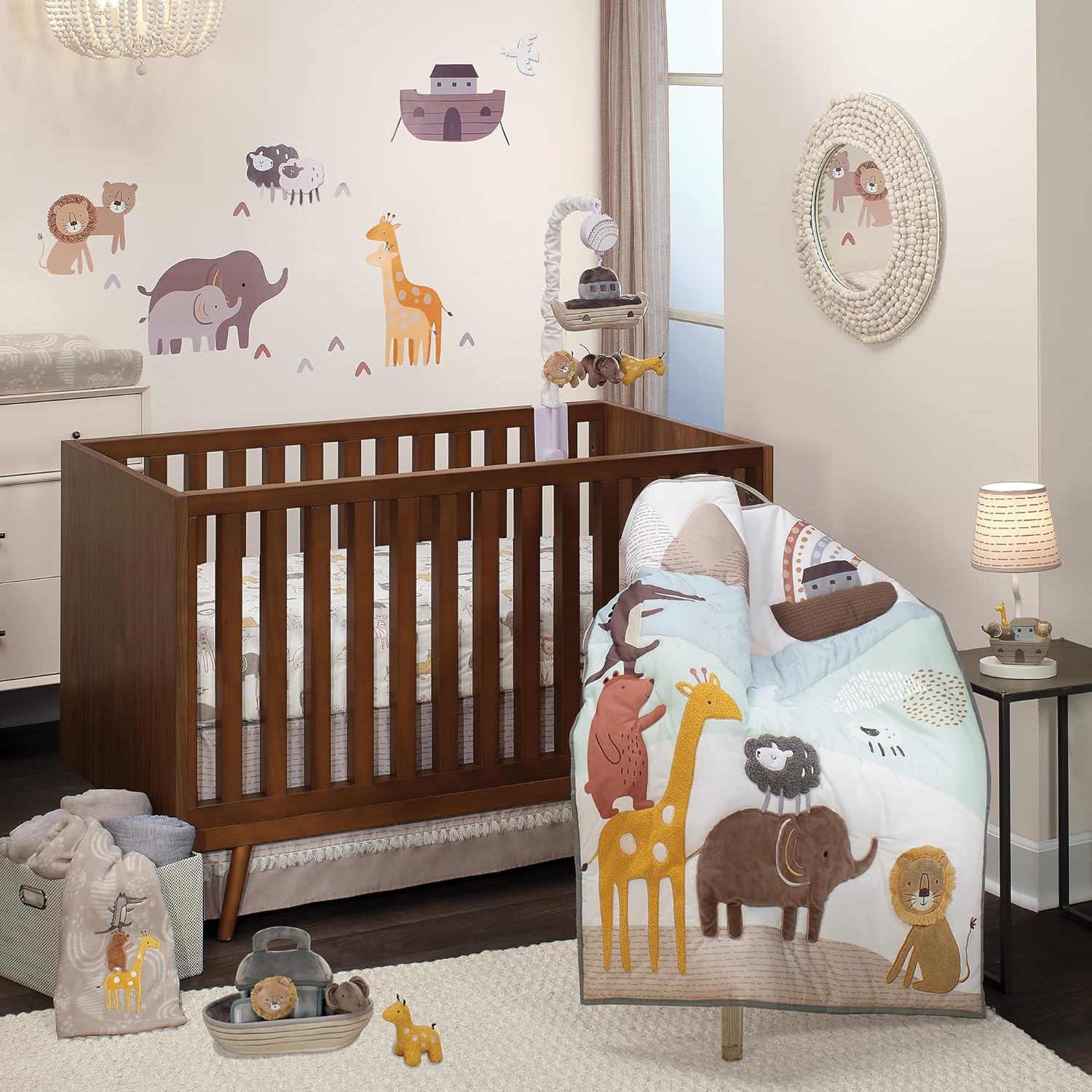 Create a Whimsical Haven with Lambs & Ivy Baby Noah 3-Piece Animals/Ark Baby Crib Bedding Set – Blue/Brown